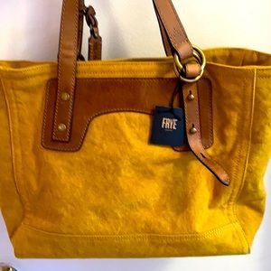 Frye canvas shoulder bag with leather straps